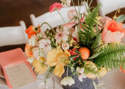 Modern floral arrangement with fresh flowers in a vase, suitable for weddings, events, and corporate functions in Orange County.