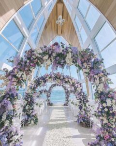Arch design with flowers and purple roses
